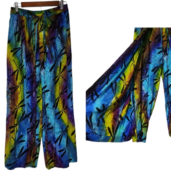 Tiedye dragonfly open wide leg hippie pants - Picture 1 of 8